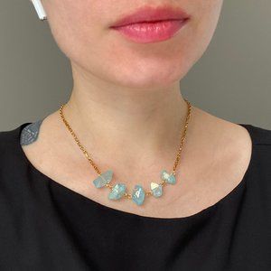 Raw blue quartz necklace, rough crystal pieces necklace